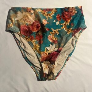 L'AGENCE Alexandria Roses Vanessa High-Waisted Bikini Bottom Floral Teal Med